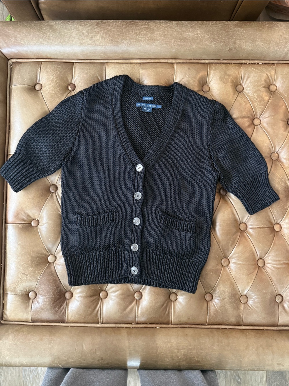 Ralph Lauren Vintage Hand Knit 100% Silk Cardigan Sweater Black Women’s Large